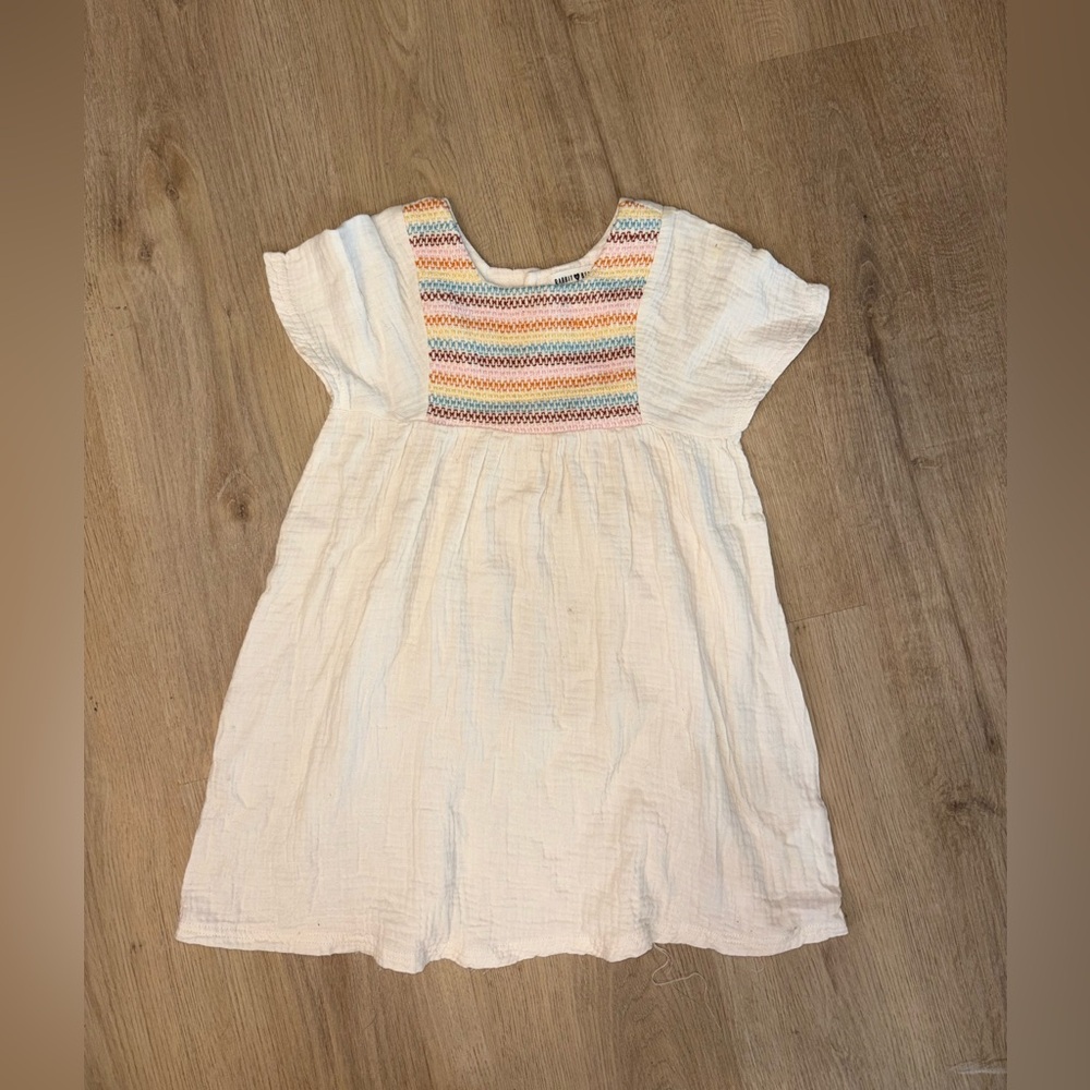 Charming White and Multicolor Kids Casual Dress
